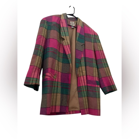 Cute Pink Vintage Women's Blazer Jacket By Exterior Size M Plaid 60% Rayon - Picture 4 of 13